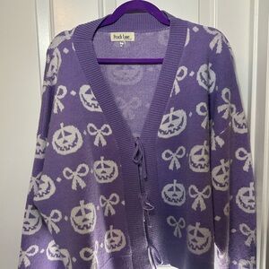 Peach Love California Lavender Cardigan with Halloween Pumpkins & Bows